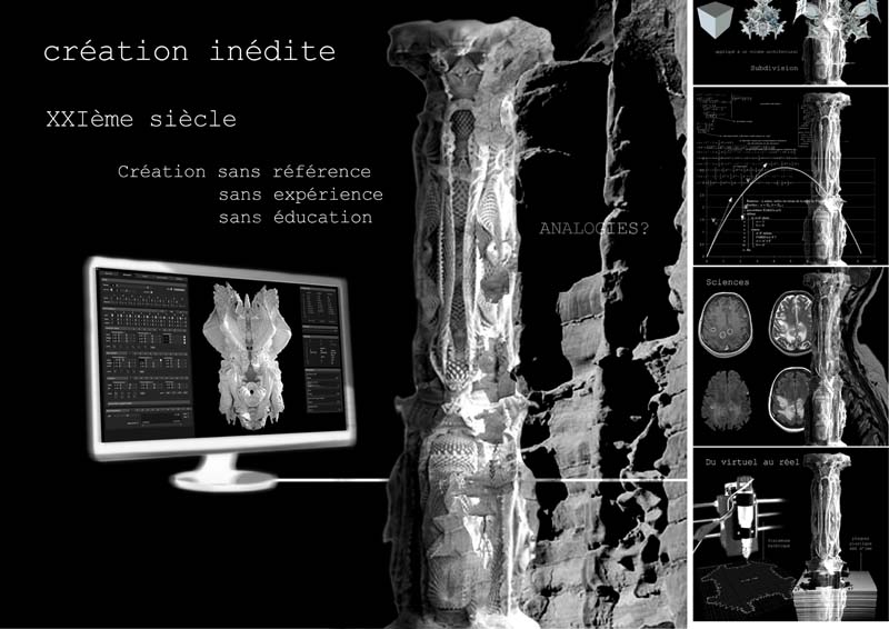 Claire Delavault & Adrien Poznanski, scénographie d'exposition Subdivised Columns – Du virtuel au réel, à partir de l'oeuvre de Michael Hansmeyer, Subdivised Columns, 2012.